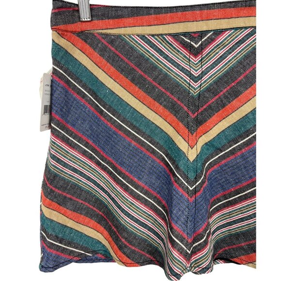 Free People Chevron Stripe High-Waist Skirt Size 6 Linen Vintage Red Combo New - Picture 3 of 8